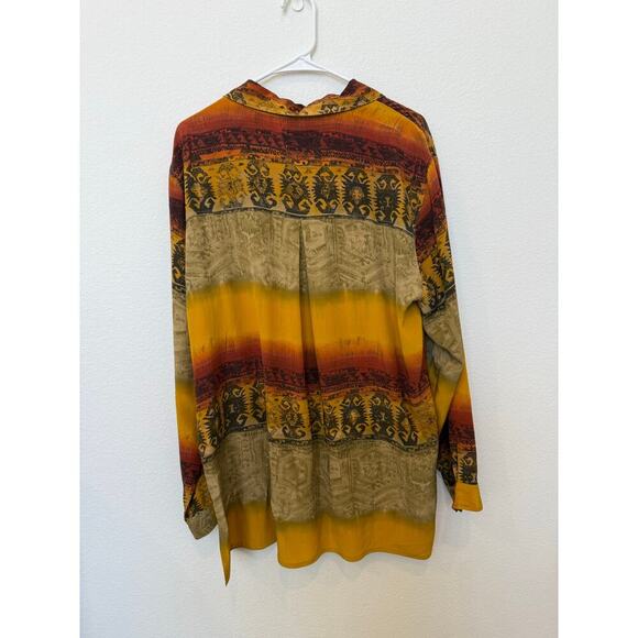 Vintage Chico’s Design 100% Silk Ombré Yellow Tribal Aztec Button 3 (XL/16) - Picture 5 of 5